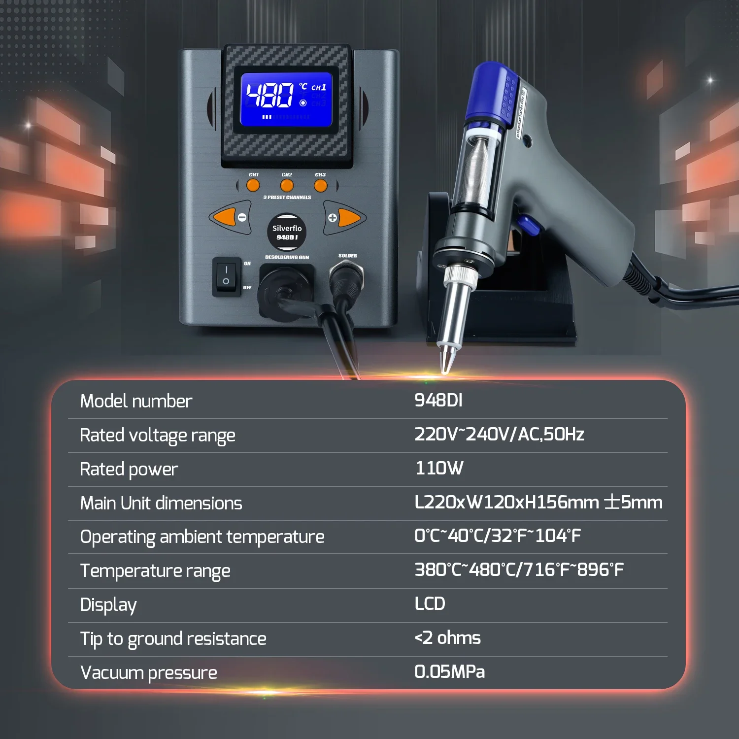 Silverflo 948D-I Desoldering Station 110W Suction Tin Gun Soldering Suction 2