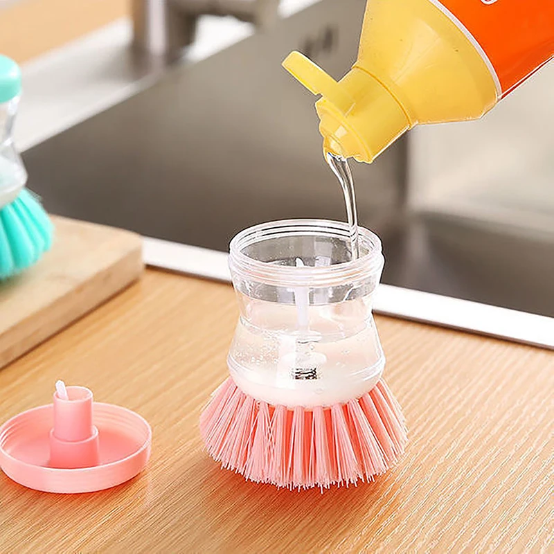 2024 New Kitchen Wash Pot Dish Brush Washing Utensils With Washing Up Liquid Soap Dispenser Household Cleaning Accessories 4