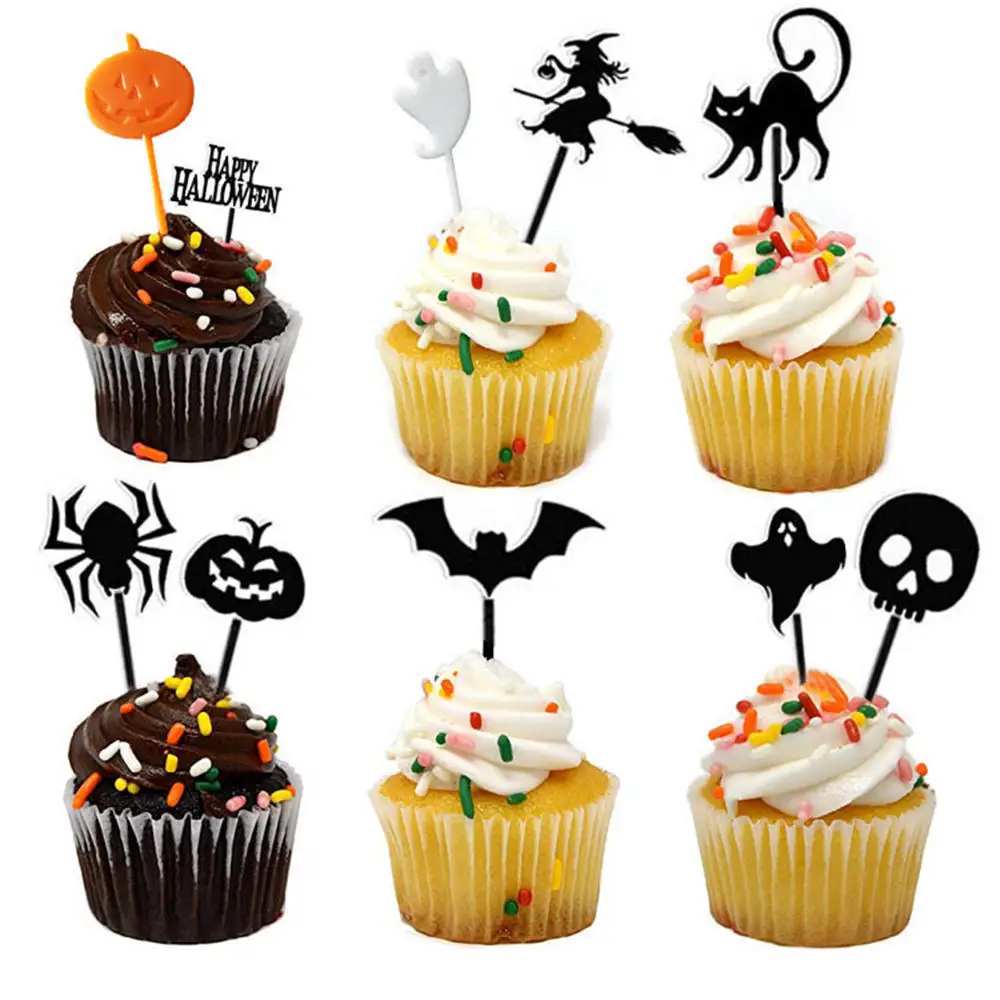 

8pcs/Set Halloween Cupcake Decoration Insert Cartoon Children Cake Dessert Fork Plastic Toothpick Fruit Fork Food Fork