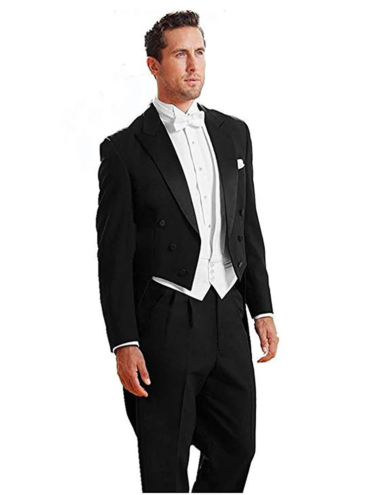 3 Pieces Men's Tailcoat Blazer Peak Lapel for Banquet Wedding Party Jacket