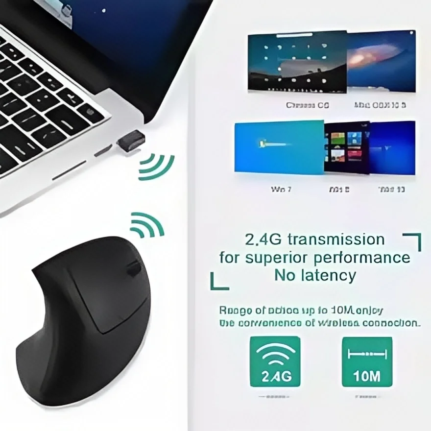 Ergonomic Mouse Vertical Ergonomic Mouse 2.4GHz Wireless 3 Adjustable DPI (800/1200/1600) 6 Buttons for PC & Laptop