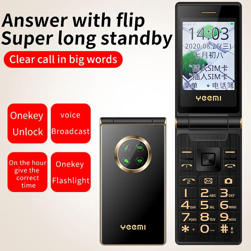 YEEMI M3-1 Flip Mobile Phone For Elderly GSM 2G Real 1800mAh Battery Dual Sim FM Cheap Cellphone Celular 2.8'' Screen 2
