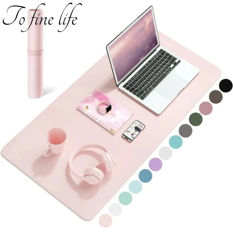 

Leather Desk Mat Pink Solid Color Mousepad Non-Slip Waterproof Deskmate Home Office Computer Laptop Mouse Pad Kawaii Cute Rug