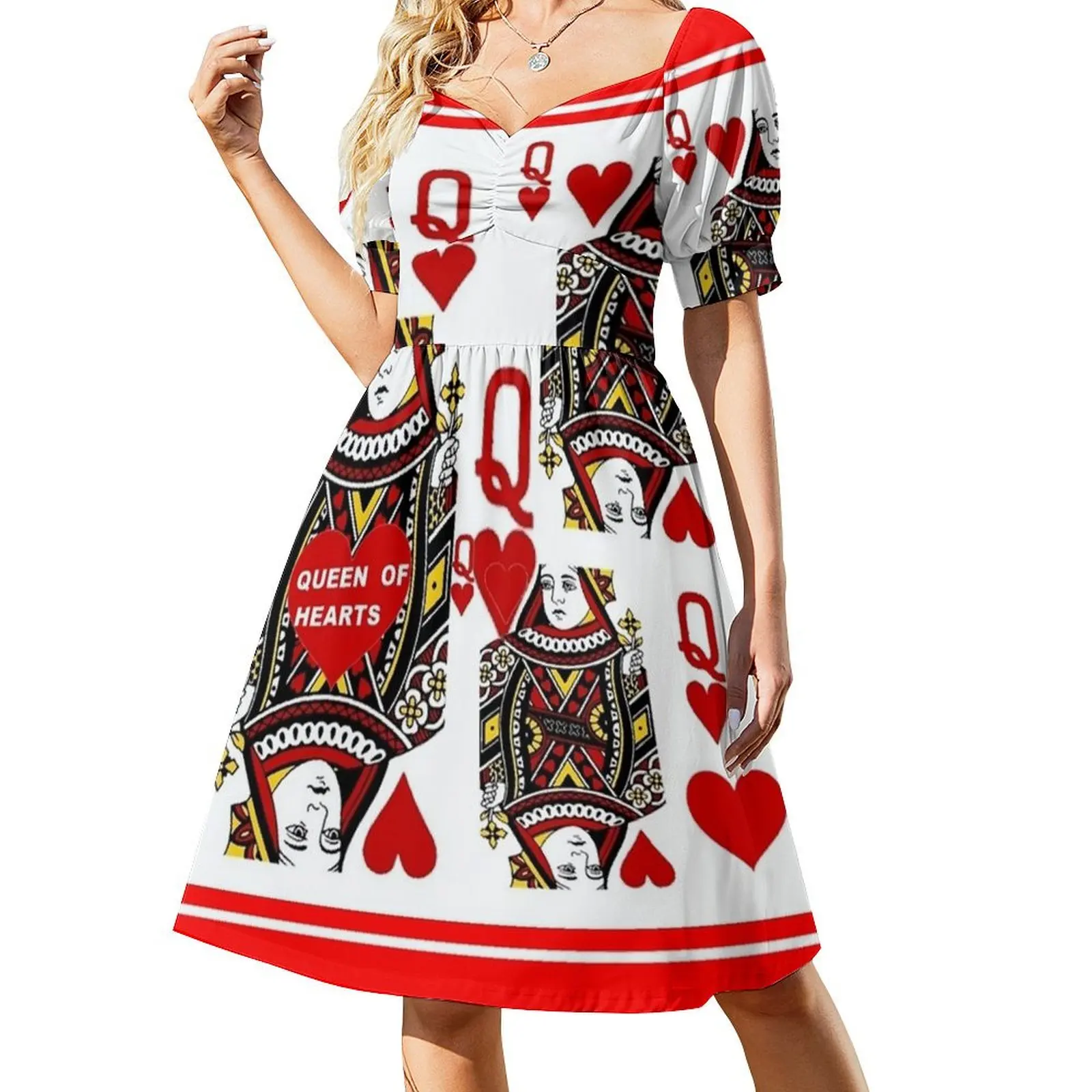 thumbnail image 1 of REINA ROJA DE CORAZONES EN ROJO Vestido de manga corta vestidos de fiesta de mujer vestidos de verano mujer vestidos damas Vestido de verano, 1 of 7
