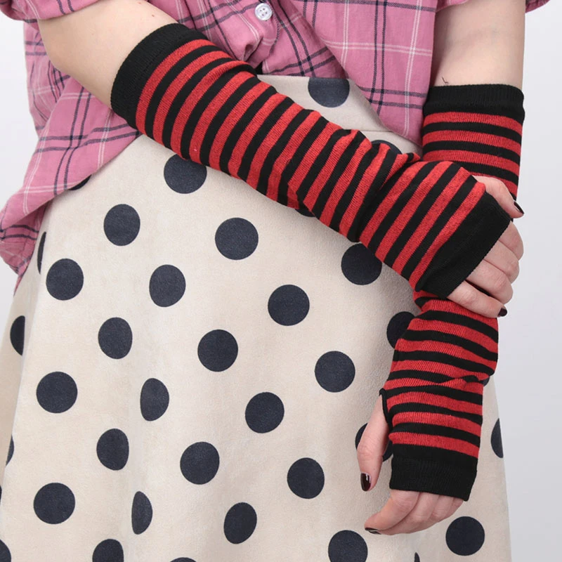 1 Pair Women Stripe Long Fingerless Gloves Fashion Girls Elbow Gloves Arm Warmer Knitted Touch Screen Mittens Accessories Gift mens waterproof gloves Gloves & Mittens