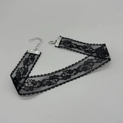 Elegant Lace Rose Choker Necklace for Women - Black and White Jewelry Accessory (Black)