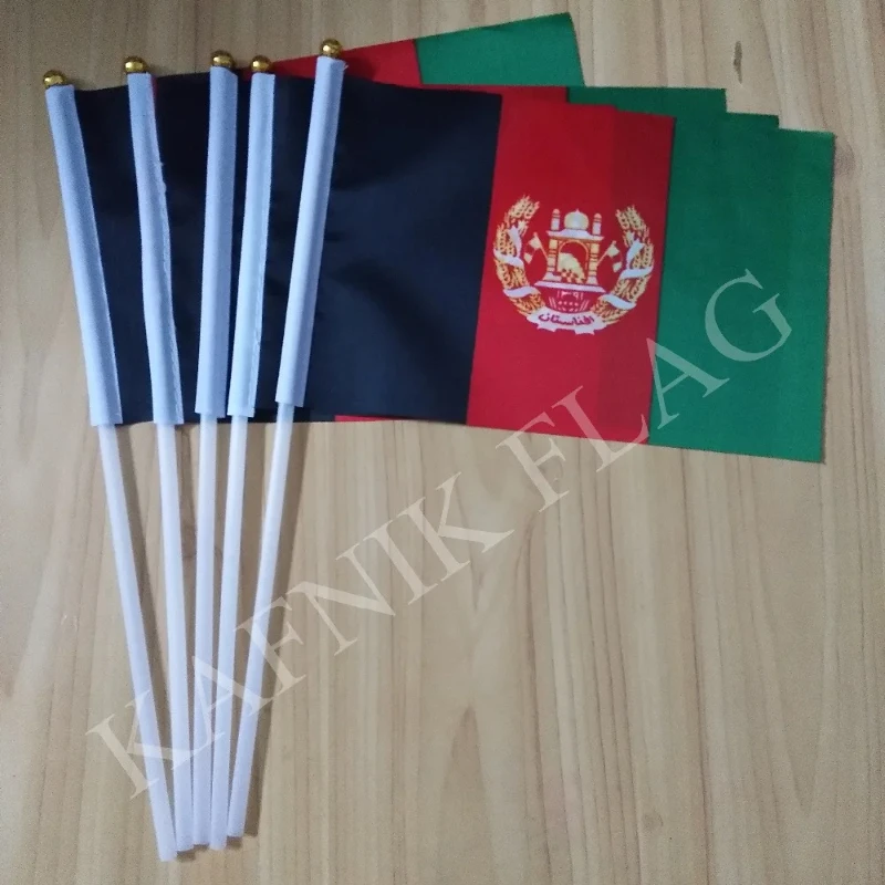 Kafnik, 5 stücke 14*21cm afghanistan hand welle flaggen nationale hand flagge mit 30cm kunststoff fahnenmast für werbung dekoration – Detail 1
