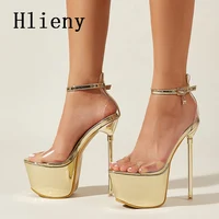 Hlieny été Sexy PVC transparent ouvert Peep orteil plate-forme talons hauts boucle sangle sandales femmes discothèque pôle danse chaussures 6