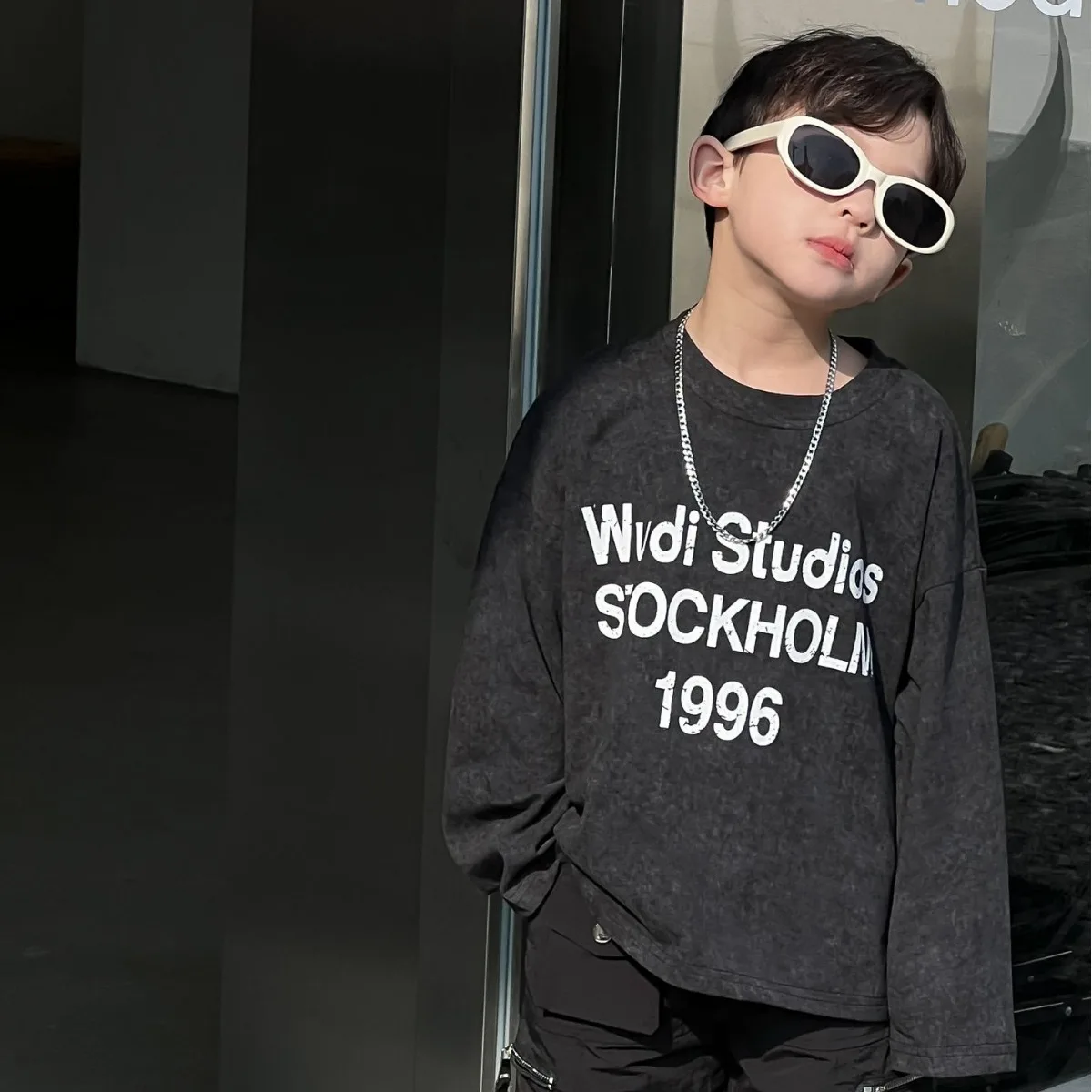 

Children Clothing 2024 T Shirt Spring New Fashionable Baby Boy Korean Style Flower Letter Printing Long Sleeve T-shirt Top