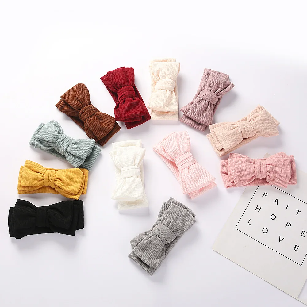 

2022 Newborn Autumn Winter Girls Big Double Layer Bow Elastic Hair Band Baby Solid Color Cotton Headbands Girls Turban Headwear