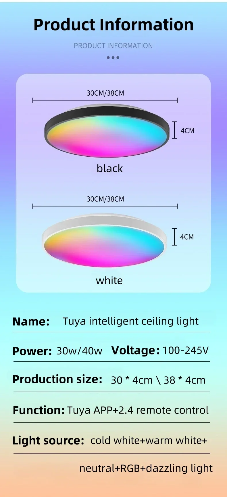 LED Intelligent Ceiling Light Tuya WiFi RGB Dimmable Alexa Voice Controlled Google Home Living Room Bedroom Indoor Lighting