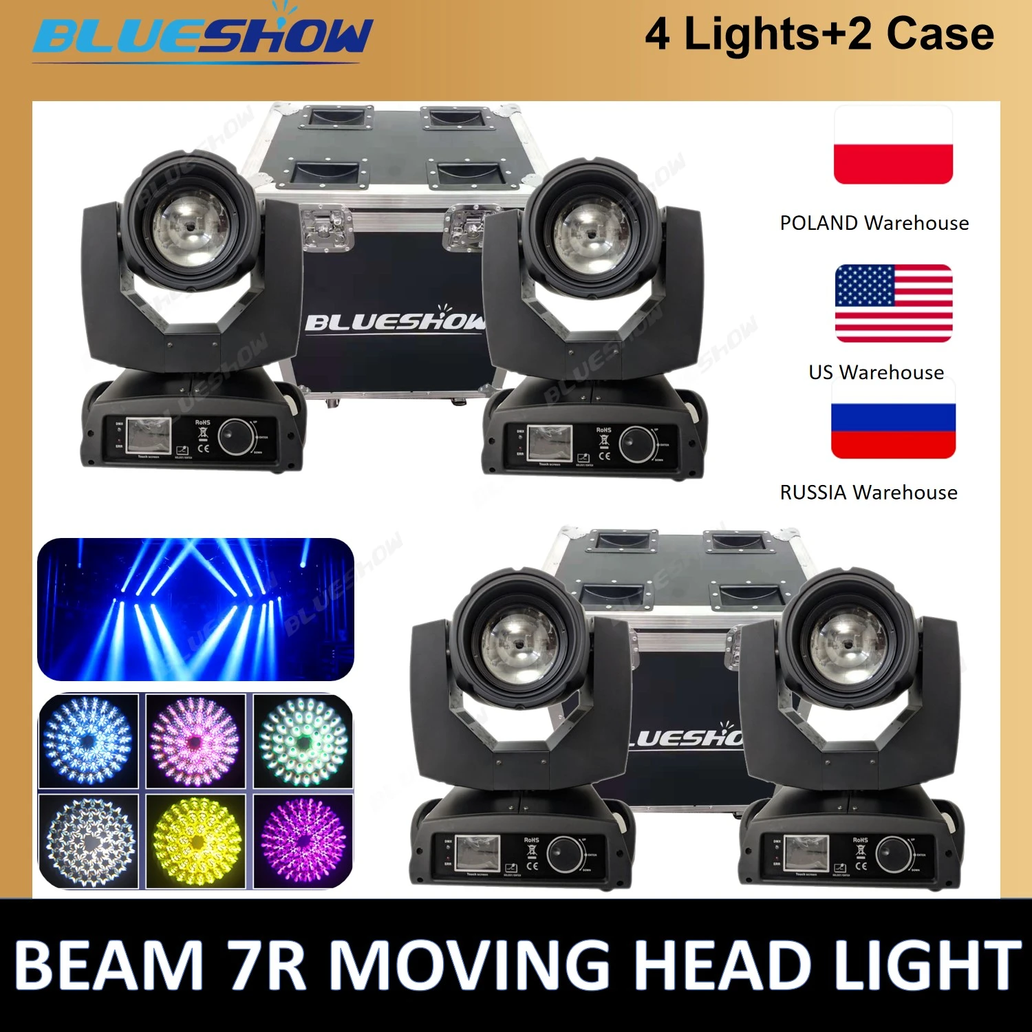 Free Tax Flight case 4x Beam Moving Head Light 7R Beam Light Stage Road