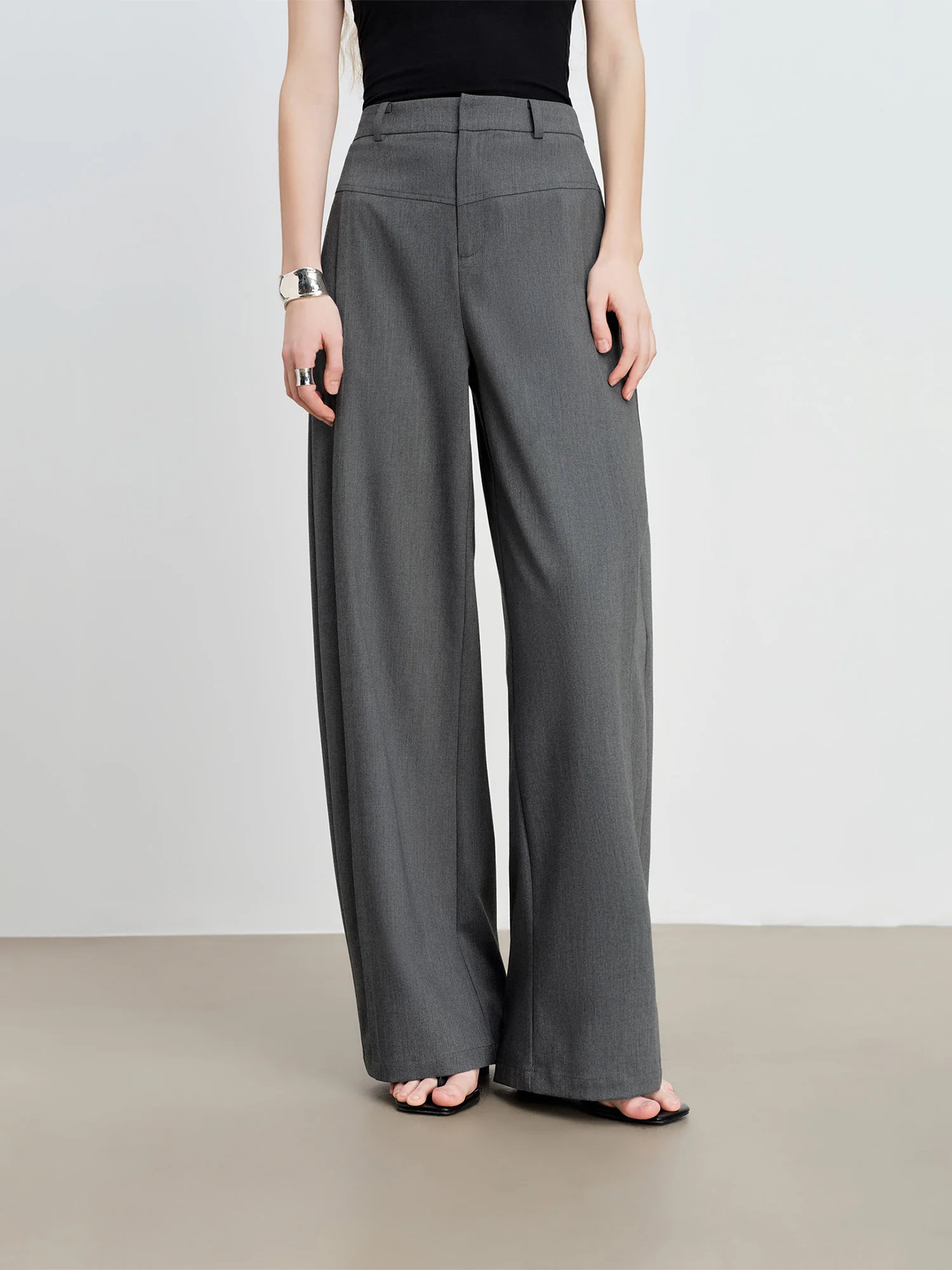 ZIQIAO Panel Design Curved Blade Pleat Casual Tros for Petite Women with Tailored Elements Spring 2026 New Arrival Long Pants