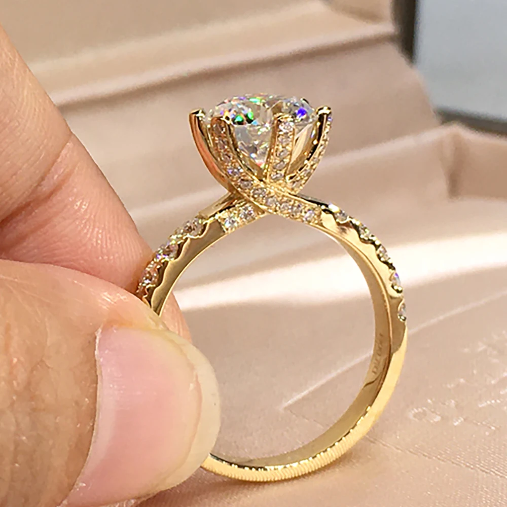 

Custom Solid 14K Au585 Yellow Gold Women Wedding Party Engagement Ring 2 3 4 5 Ct Round Moissanite Diamond Ring Cross Intersect