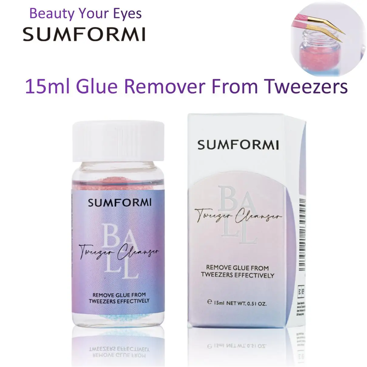 

New Sumformi 15ml Glue Remover from Tweezers Cleaning Sponge Ball with Liquid Glue Remover Eyelash Tweezers Clean Glue Makeup