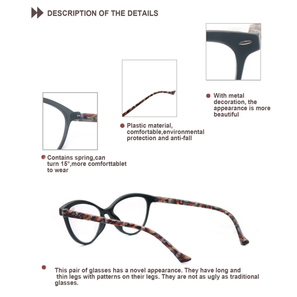 MODFANS Lady Cat Eye Reading Glasses Women Spring Hinge Lightweight Presbyopic Readers Eyeglasses with Diopter +0.5 to +4.0 5
