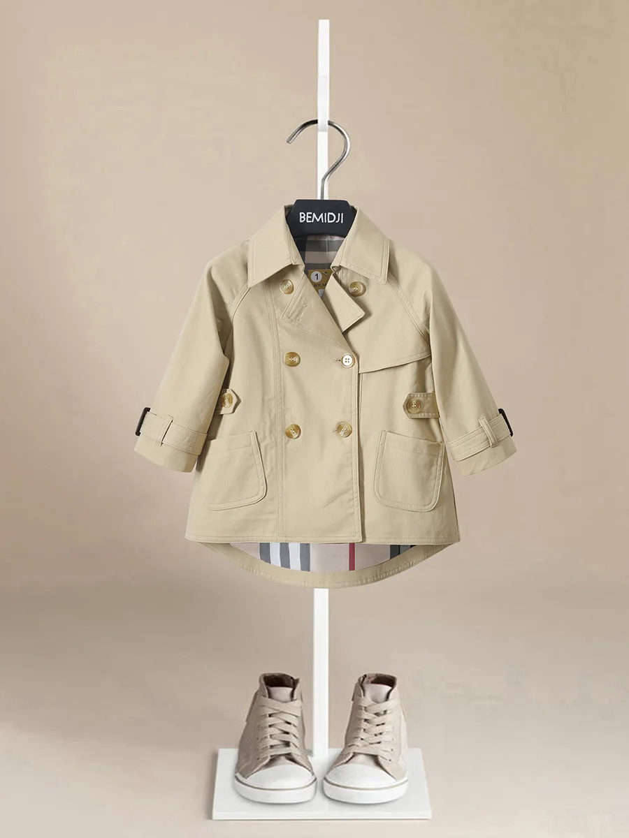 Gabardina con espalda corta para bebé, chaqueta cortavientos para niño pequeño, abrigo antipolvo para niño, prendas de vestir para bebé, moda de otoño y primavera