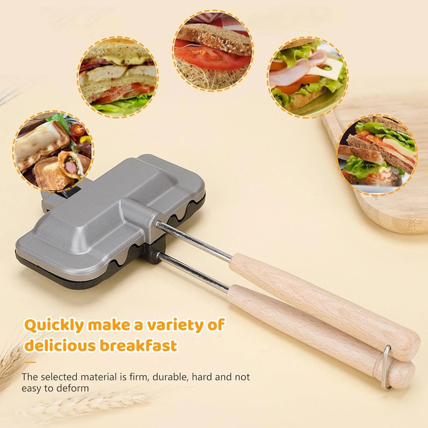 Double Sided Frying Pan, Sandwich Baking Pan Sandwich Maker Aluminum Flip Top Pan Nonstick Double Sided Skillet for Breakfast Pancakes (Single Hole) 4