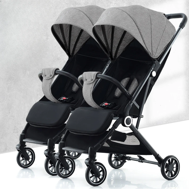 Twins Convertible Baby Stroller Detachable All-Season Lightweight Pushchair with Reclining Seat Adjustable Positions