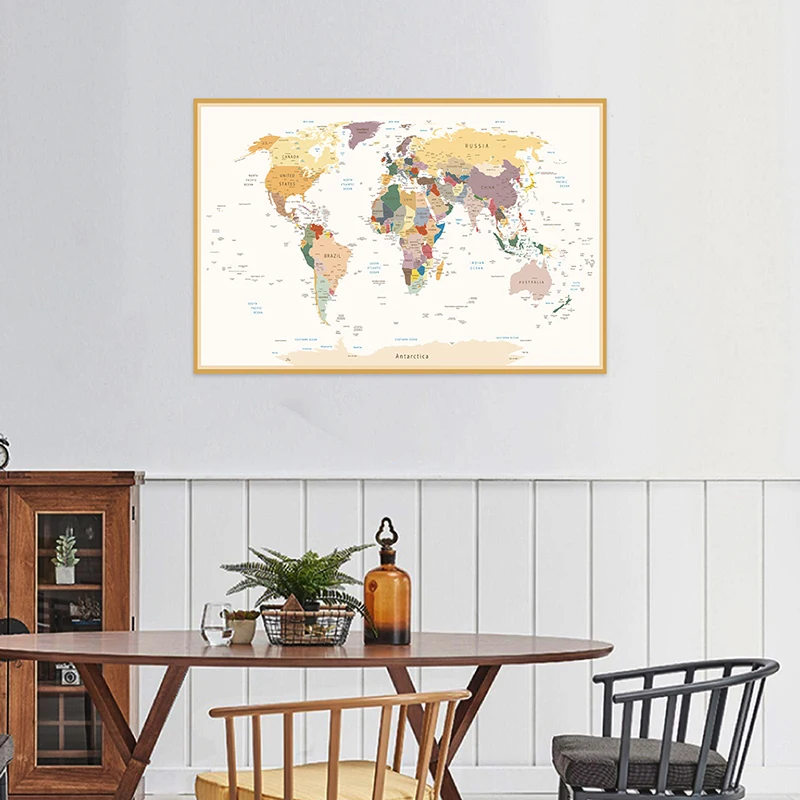 

150*100 cm The Vintage World Map Non-woven Canvas Painting Retro Wall Art Poster School Supplies Living Room Home Decoration