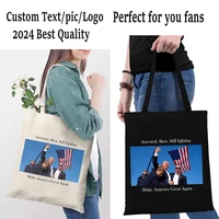 Personalized Donald Trump 2024 Survived Shot At Election Rally Canvas Bag Reusable Handbags Shopping Funny Pro Trump Tote Bag 1