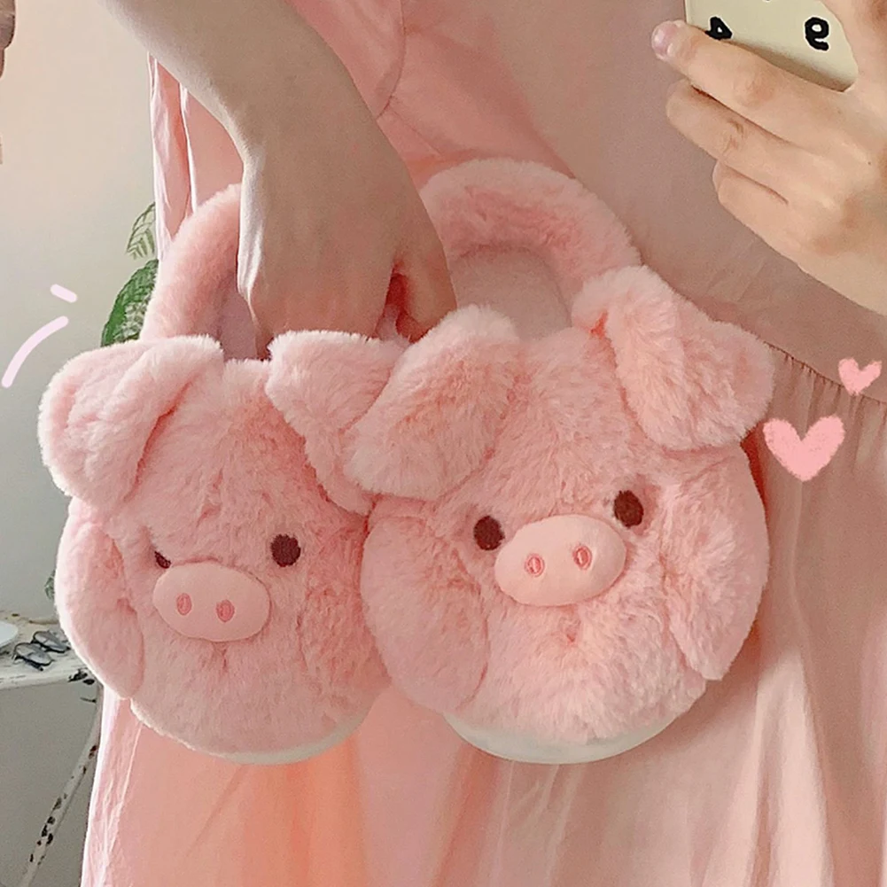 Cute Piggy Winter New Women Slipper Closed Toe Non Slip Furry Thick Sole Slippers Comfortable Fluffy Piggy Slippers for Winter