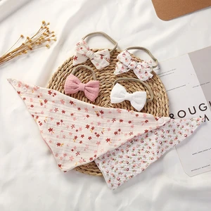 Image for 3Pcs/Set Cotton Baby Bib Bow Headband Adjustable B 