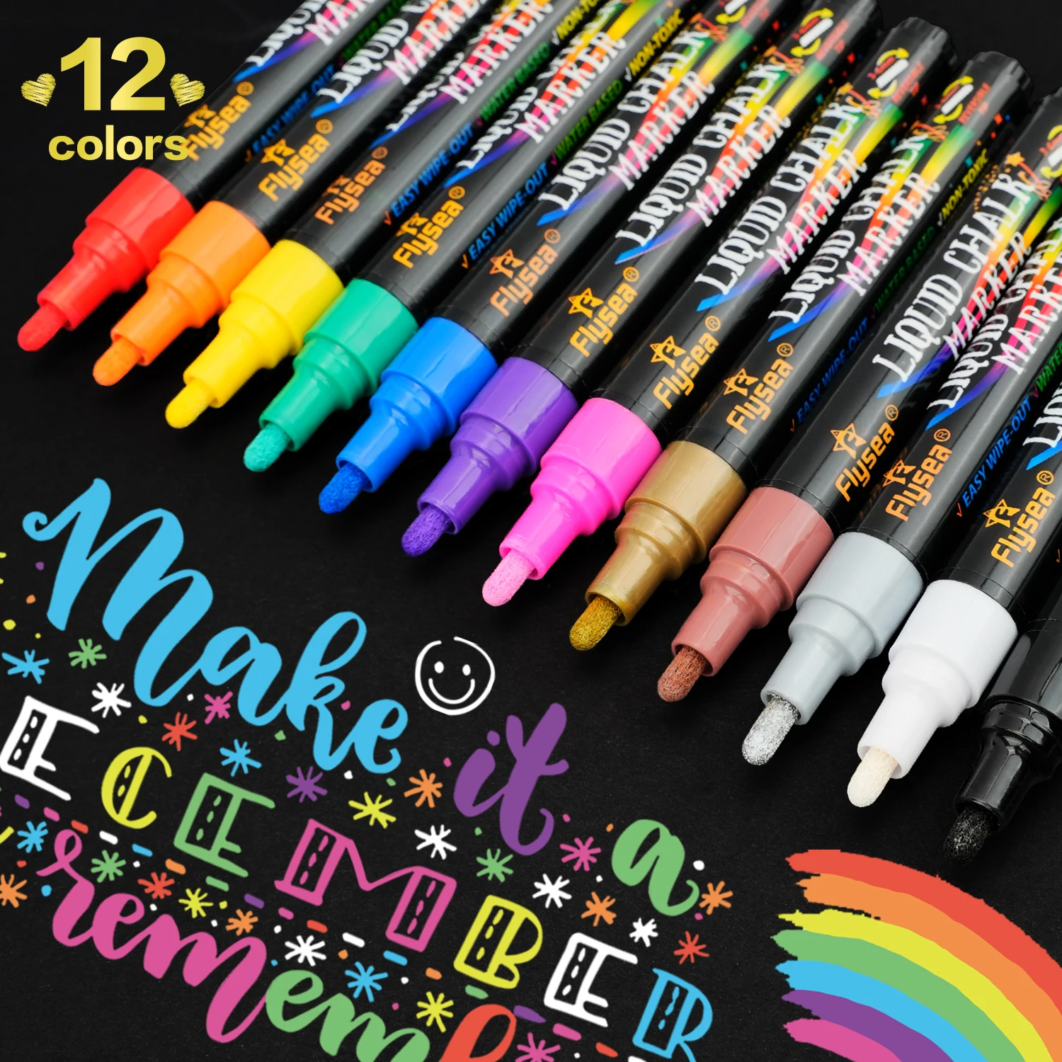 12PCS/Set Liquid Chalk Marker Pens Erasable LED Writing Board Glass Window Art 12 Colours Marker Pens 3