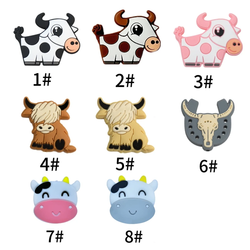 

10Pcs Cows Shape Silicone Animal Beads Baby Molar Bead DIY Pacifier Chain Jewelry Accessories BPA-Free To Make Bracelets