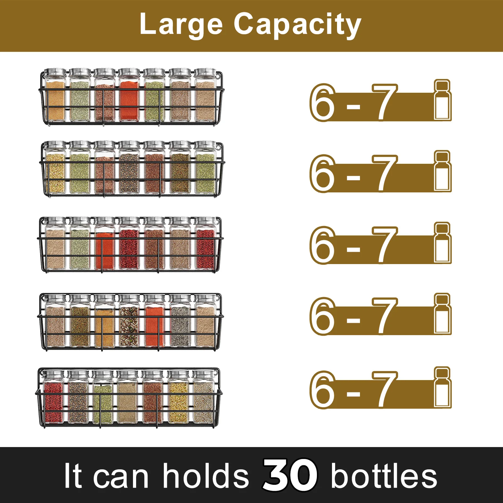 Kitchen Storage Rack Spice Rack Kitchen Organizer Spice Storage Shelf Cabinet Organizer Shelves Kitchen Organizer Rack 5PCS Adhesive Spices Storage Rack Black Iron Cabinet Organizer Wall Mounted Kitchen Shelves Household Multi-function Accessories