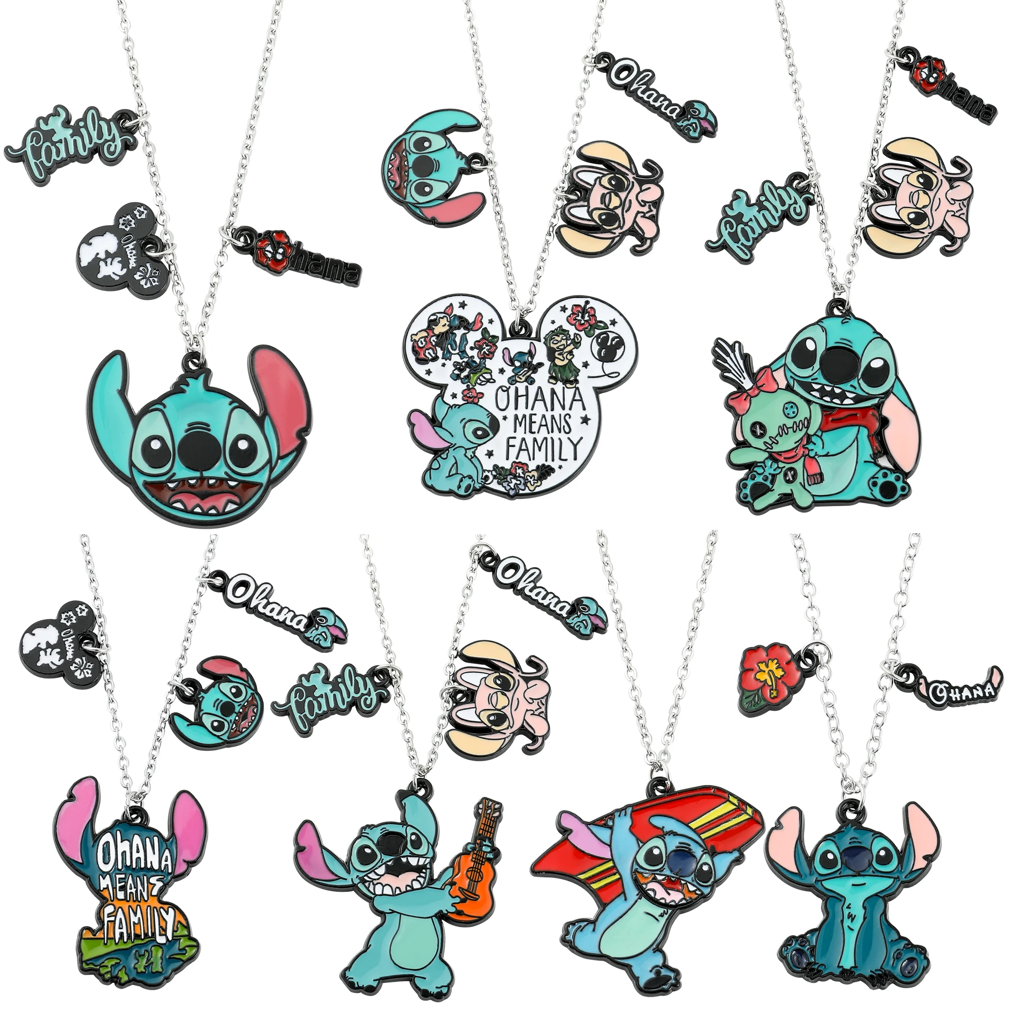 

Disney Lilo And Stitch Enamel Necklace Ohana Means Family Pendant Neck Chains Funny Anime Cartoon Fashion Jewelery For Friends