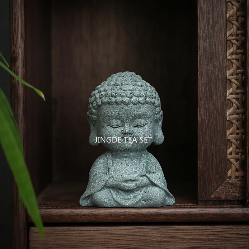 Green Sandstone Tea Pet/ Tea Tray Small Ornament/Buddha Statue Ornament/Chinese Style/rockery Fish Tank Landscape Decoration