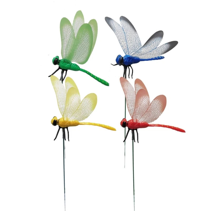 

4pcs Dragonfly Yard Stakes Indoor Outdoor Garden Stakes Decoration Lawn Pathway Ornaments Waterproof Flower Pot