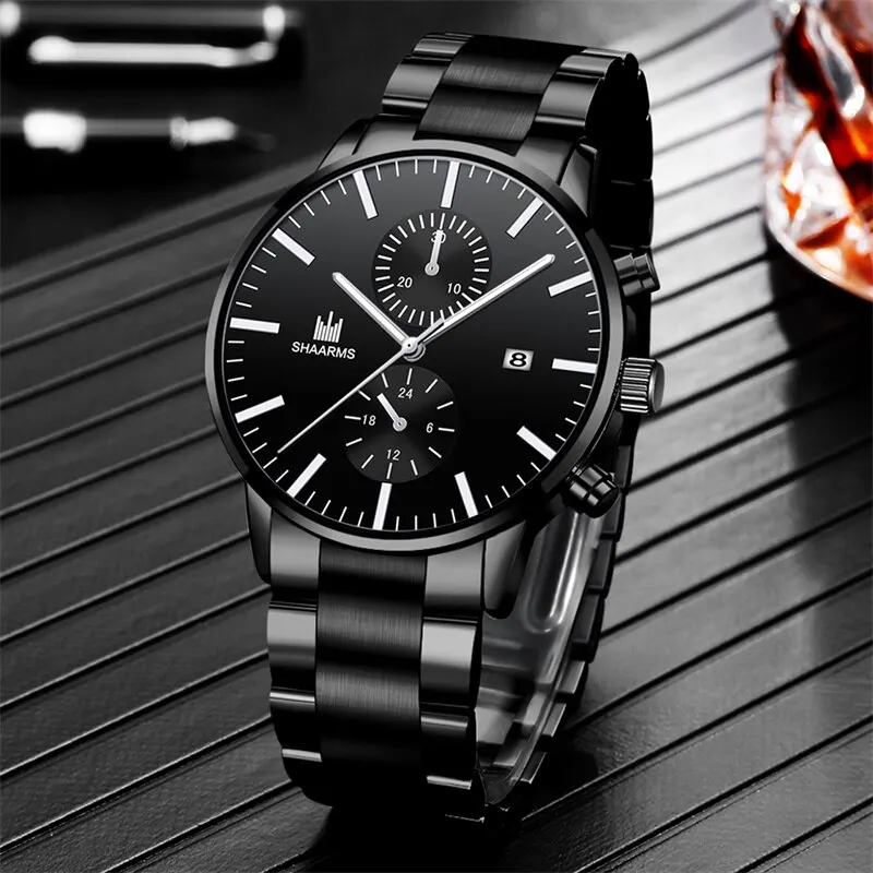 Mens Fashion Business Quartz Watch Fashion Fake Three Eye