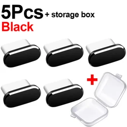Set of 5 Premium Metal Dust Plugs for USB Type - C Charge Port Protection (5Pcs Black)