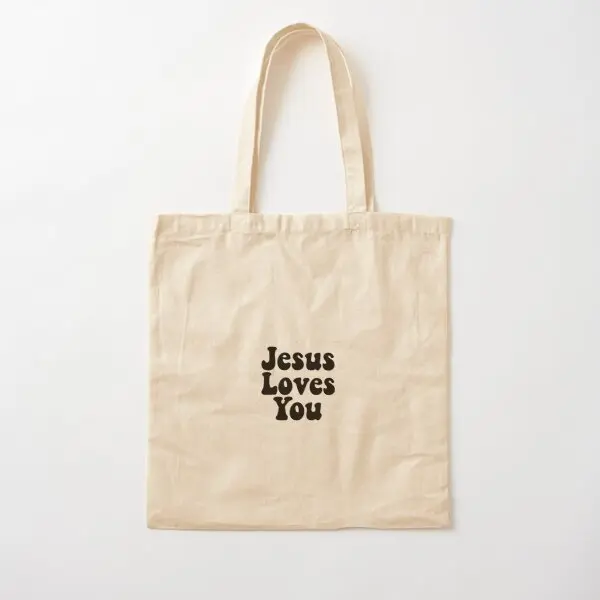 

Jesus Loves You Cotton Canvas Bag Designer Fashion Casual Unisex Tote Shoulder Bag Fabric Handbag Women Reusable Grocery