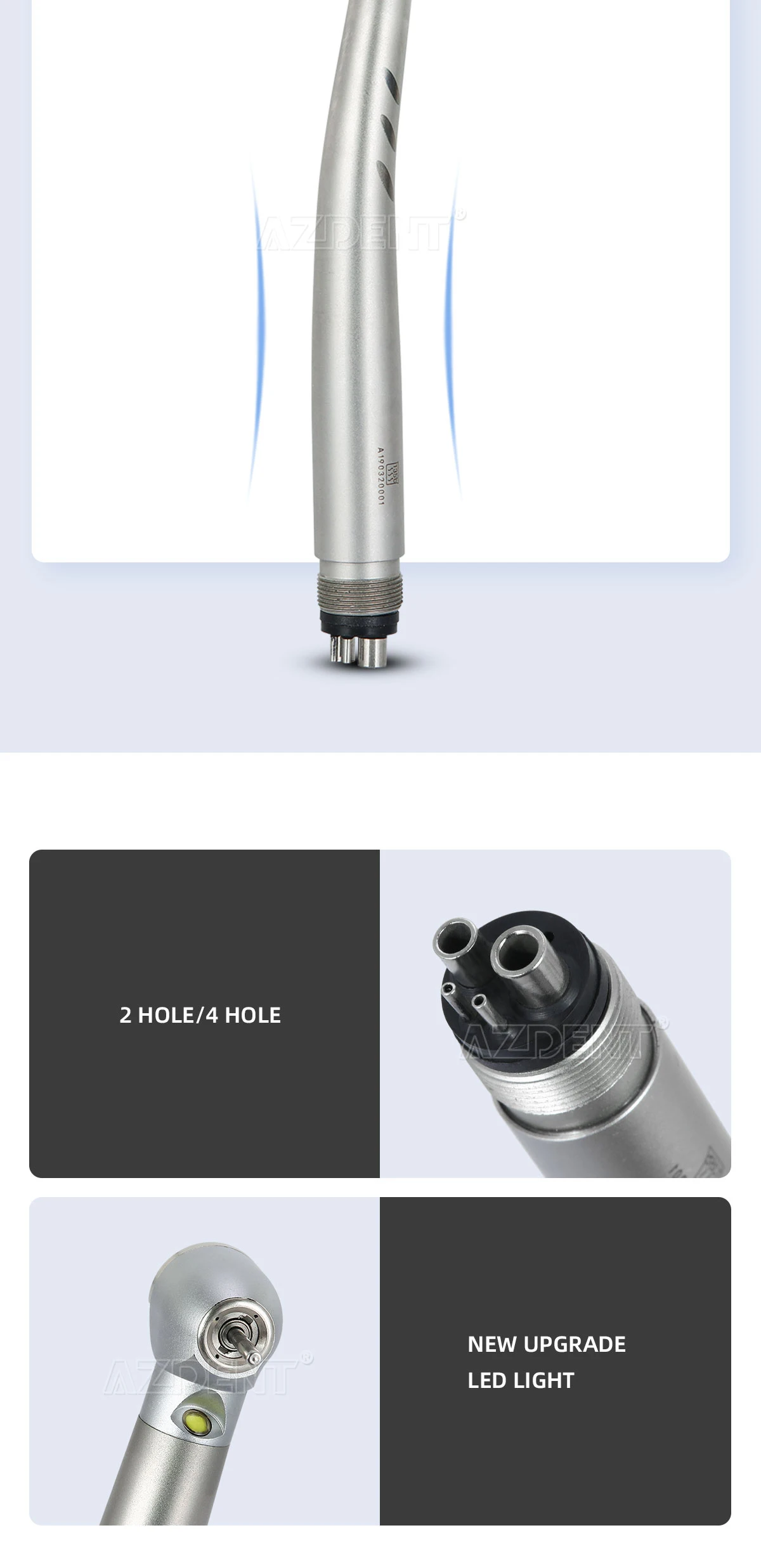 AZDENT Dental Integrierter E-Generator, LED-Hochgeschwindigkeitshandstück, Keramiklager, Standardkopf, Druckknopf, 4 Wasserspray, Zahnmedizin – Detail 4