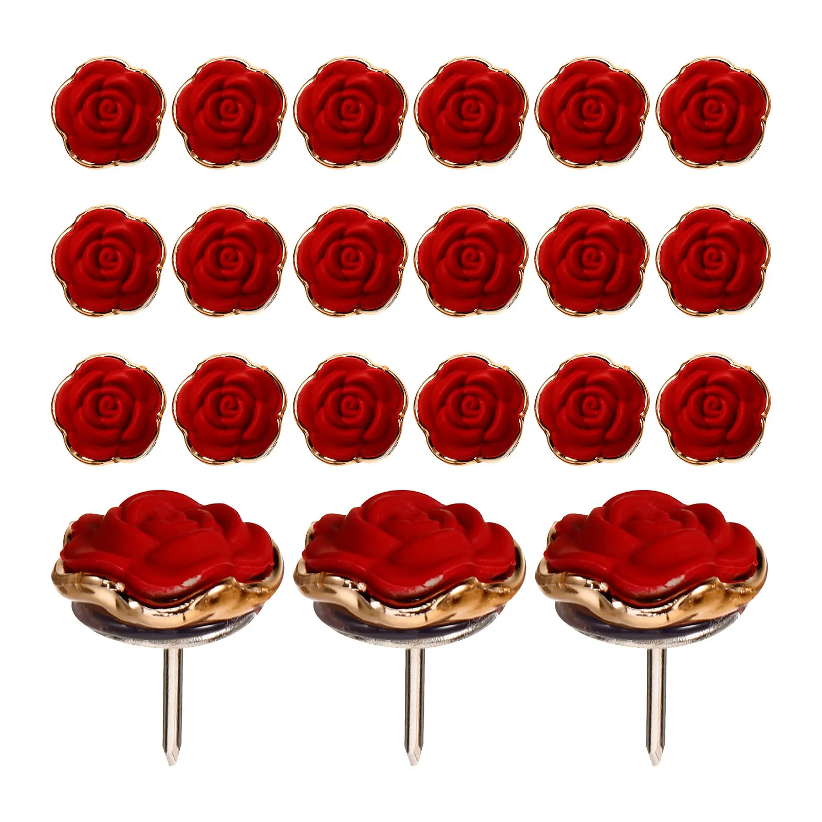 30Pcs 로즈 푸시 핀 레드 꽃무늬 압정 컴팩트 실용적인 책상 액세서리 홈 오피스 코르크 보드 지도 용품