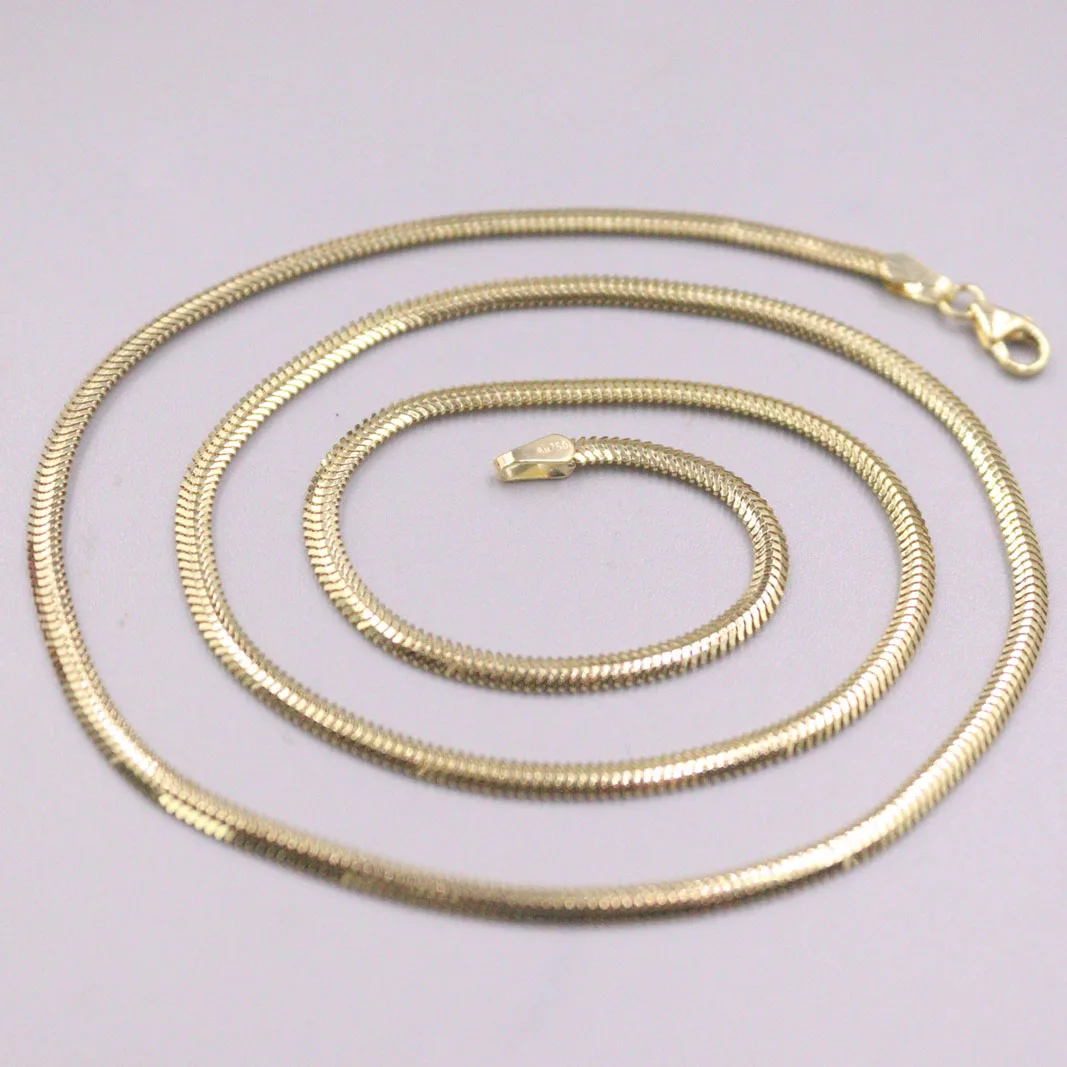 

Pure Real 18K Yellow Gold Necklace Men Women 2.1mm Flat Snake Link Chain 45cm Length Stamp Au750