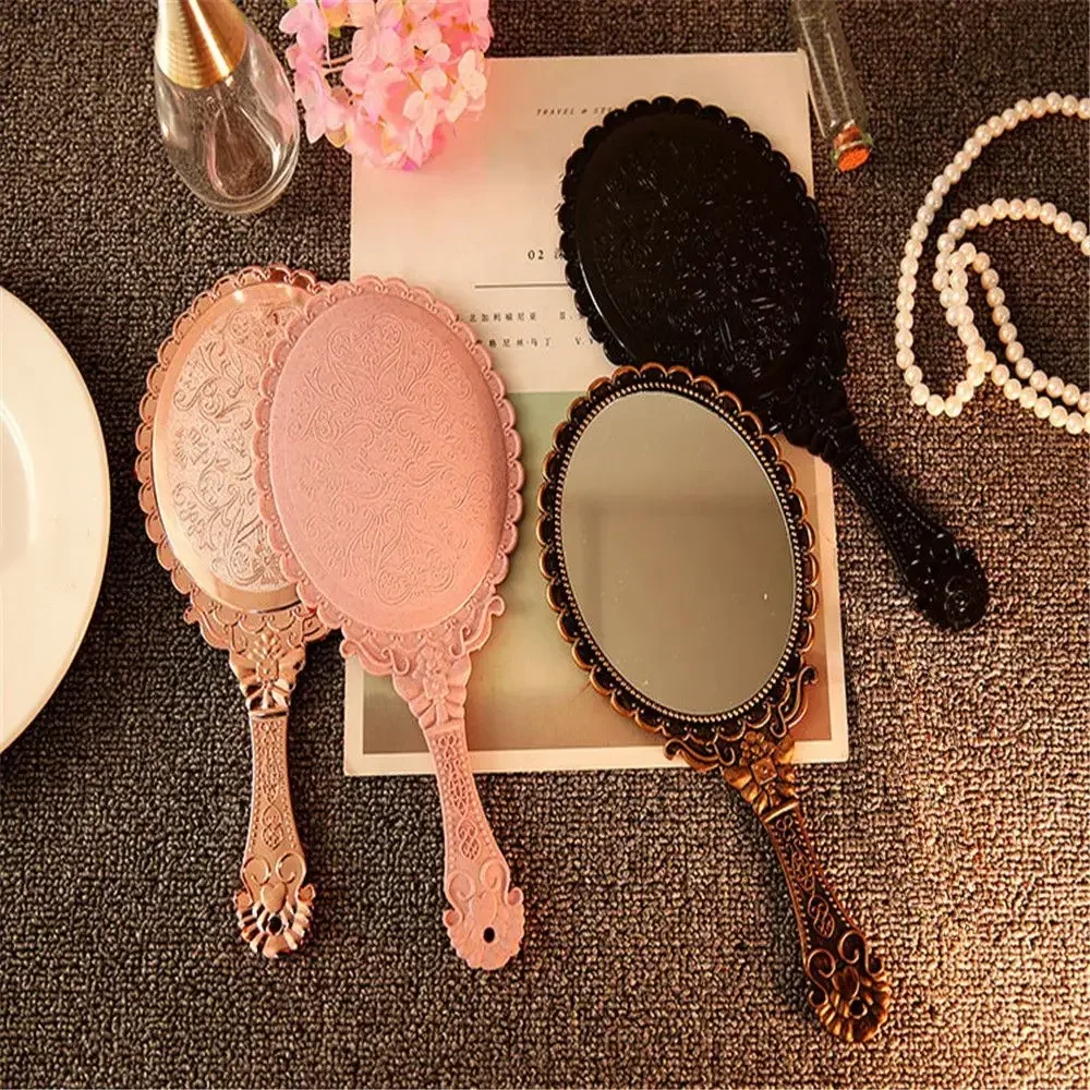 Portable Handheld Makeup Vanity Mirror Retro Carved Makeup Hand Mirror SPA Salon Compact Women Cosmetic Mirrors