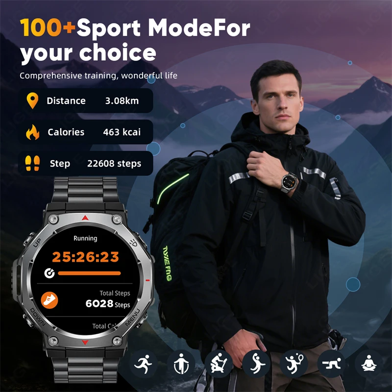 LIGE Smartwatch Uomo Chiamate Bluetooth, 1.43'' HD Orologio Smartwatch con Contapassi/Sonno/SpO2, 750 mAh, 120+ Modalità Sportivo Smart Watch Impermeabil IP68 Fitness Tracker Android iOS