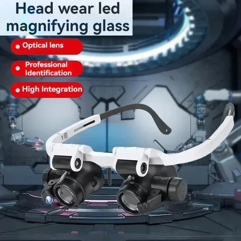 Magnifying Glass 8X/15X/23X Jeweler Watchmaker LED Light Telescopic Headband Magnifier Glasses Reading Loupes Eyewear
