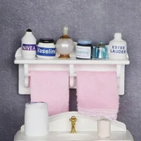 1SET 1:12 Dollhouse Minatures Bathroom Towel Rack Storage Shelf with Accessories 1