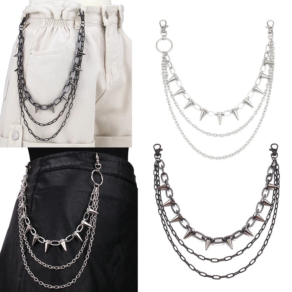 

Винтажная металлическая заклепочная многослойная поясная цепочка, уличная панковская цепочка с шипами и заклепками для джинсов, декоративная цепочка для брюк, повседневные длинные поясные цепи с кисточками