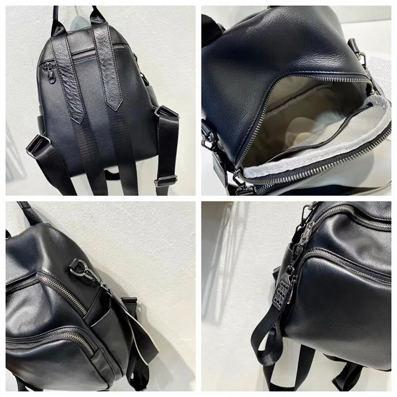 AODUX 100% Soft Genuine Cow Leather Calfskin Women Backpacks Top Layer Nature Cowhide Dual Function Backpack One-Shoulder Bags