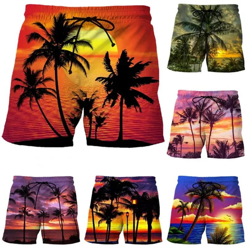 

New Mens Fashion Short Pants Tropical Hawaiian Palmtrees 3d Printed Beach Shorts Unisex Cool Loose Swim Trunks Shorts Clothing