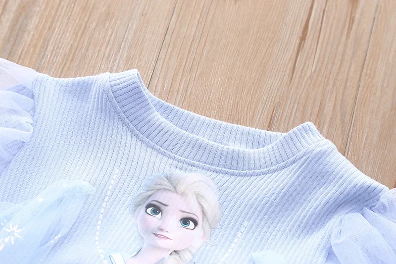 Girls Cartoon Dress Fall Frozen Elsa Princess Dresses Kids Long Sleeve Mesh Costume Crown+Magic Wand Girl Clothes girls dress princess costume kids clothes