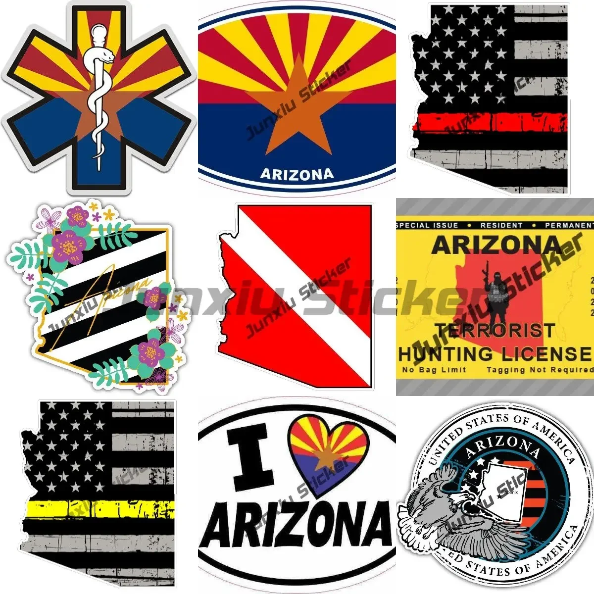 Arizona Vintage Emblem Decal Phoenix City Arizona USA Map Shield Travel Fire Rescue Sticker for Car SUV Bumper Moto Custom Decal