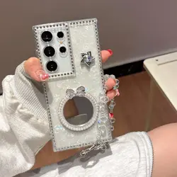 Elegant Mirror Diamond Chain Soft Phone Case - Shimmering Protection with Chic Design - Galaxy S20 FE (White)