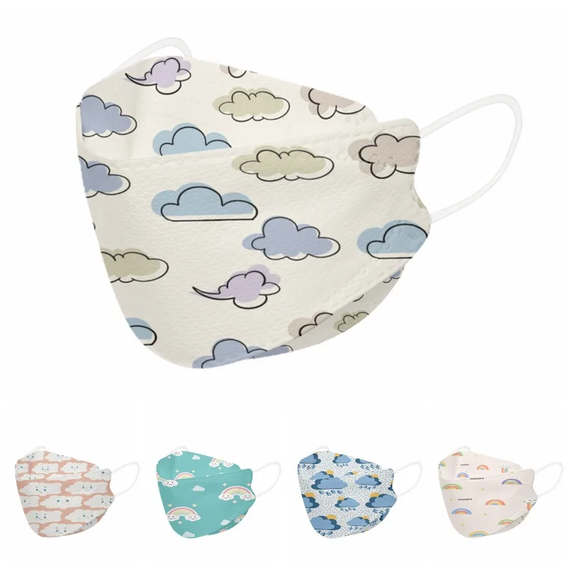 

New Cute Cloud Print Mask Child Disposable 4-Ply Fish Mouth Type Dust Willow Leaf Face Mask Kids Mascara Cartoon Anonymous Mask